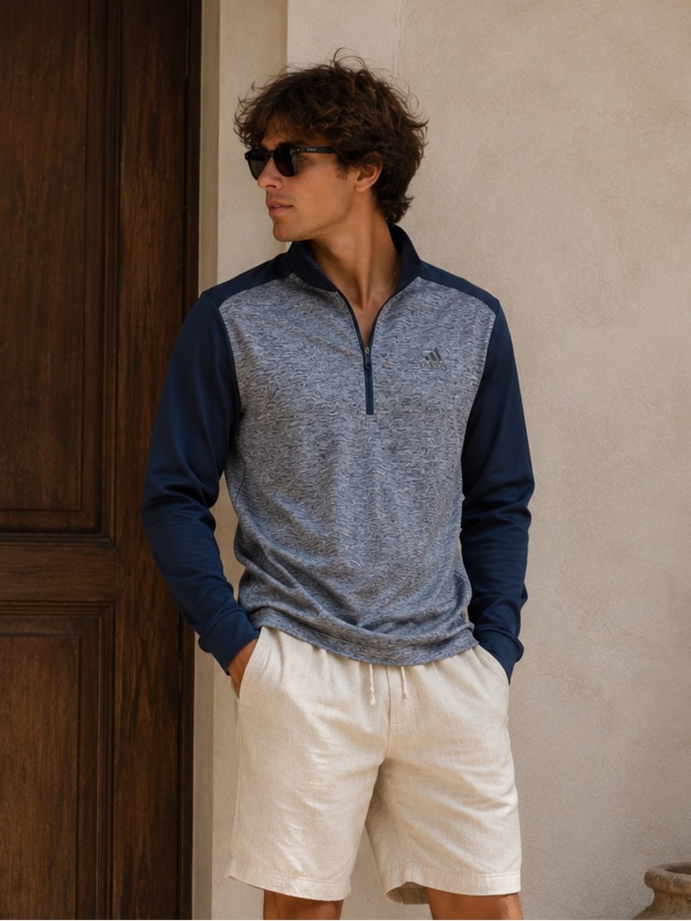 Adidas Golf Men's 1/4 Zip Pullover Medium Heathered Grey Navy Blue Athletic M